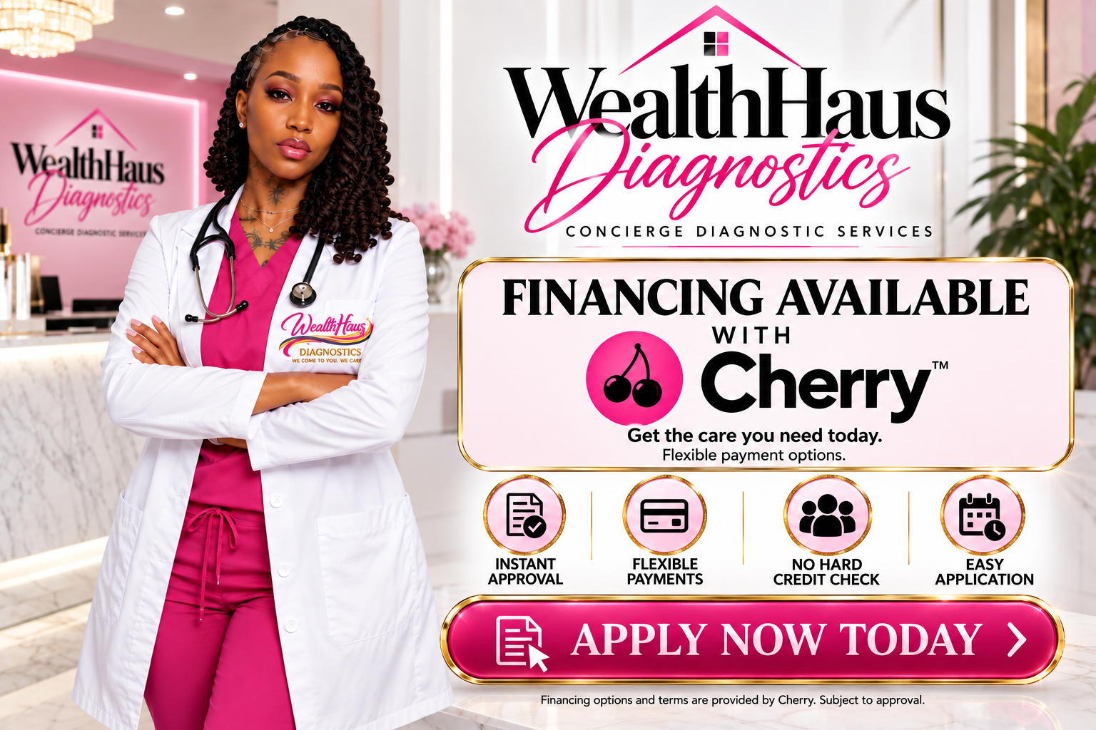 Financing available with Cherry at WealthHaus Diagnostics — apply now today