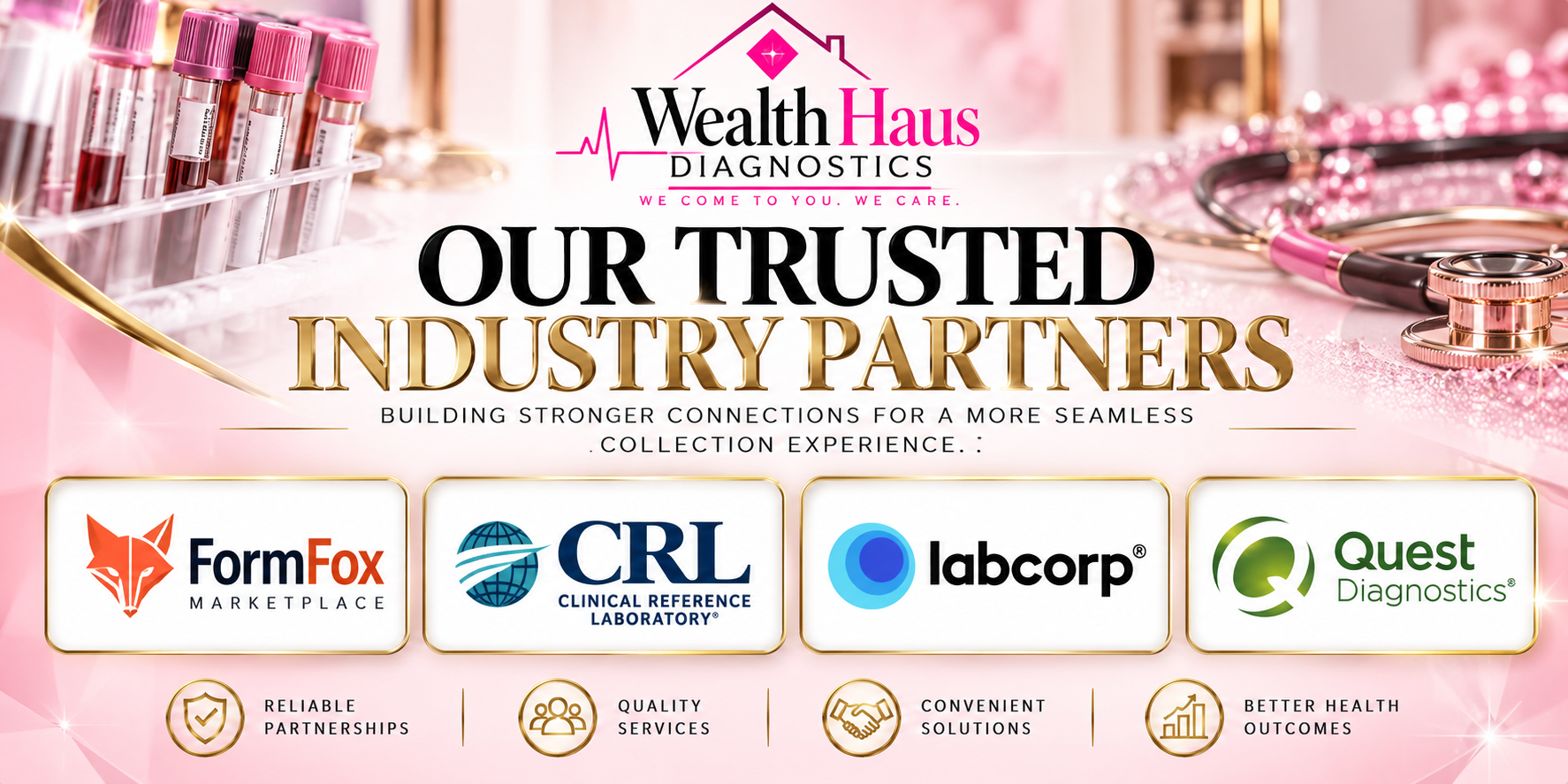 WealthHaus Diagnostics — Our Trusted Industry Partners: FormFox Marketplace, CRL Clinical Reference Laboratory, Labcorp, and Quest Diagnostics